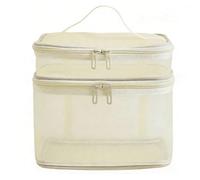 Brrnoo Neceser Organizador de Maquillaje de Malla, Neceser de Viaje con Compartimentos con Cremallera de Doble Capa para Mujeres, Hombres, Hogar, Hotel (Beige)