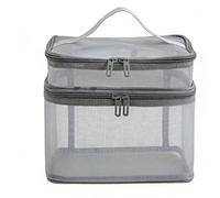 Brrnoo Neceser Organizador de Maquillaje de Malla, Neceser de Viaje con Compartimentos con Cremallera de Doble Capa para Mujeres, Hombres, Hogar, Hotel (Gray)