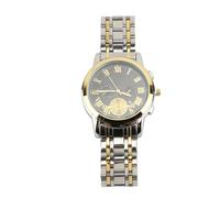 Brrnoo Reloj Analógico de Cuarzo para Hombre, Reloj de Pulsera Cronógrafo de Negocios de Acero Inoxidable con Batería SR626SW para Regalos, Exterior, Interior, Informal (Cara Negra de Concha Dorada)