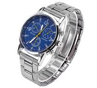 Brrnoo Reloj analógico Masculino para Hombre, Reloj de Pulsera con Caja de aleación y Banda de Acero Inoxidable, Relojes de Negocios de diseño Deportivo Informal, Hombre(Azul)