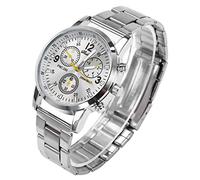 Brrnoo Reloj analógico Masculino para Hombre, Reloj de Pulsera con Caja de aleación y Banda de Acero Inoxidable, Relojes de Negocios de diseño Deportivo Informal, Hombre(Blanco)