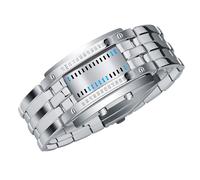 Brrnoo Reloj Binario Digital para Hombre Dirigido por la Luz de Fondo Azul con Movimiento de Cuarzo Japonés, Resistente Al Agua de hasta 50 Metros, Diseño de Reloj de Pulsera de Moda (Plateado Gran