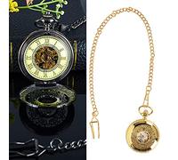 Brrnoo Reloj de Bolsillo Mecánico Reloj de Bolsillo Steampunck Esqueleto Vintage con Caja Luminosa, Diseño Ahuecado, Material de Aleación, Accesorio de Hebilla de Cadena Premium,