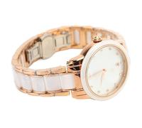 Brrnoo Reloj de Cuarzo para Mujer con Diamantes de Imitación, Correa de Acero Inoxidable y Cerámica, Reloj de Pulsera con Agua, Fecha, Oro Rosa para Uso Diario