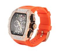 Brrnoo Reloj de Pulsera Luminoso con Correa de Silicona Resistente Al Agua con Fase Lunar para Hombre con Caja de Regalo, Diseñado para Tendencia Mecánica (Rosa Naranja)