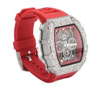 Brrnoo Reloj de Pulsera Luminoso con Correa de Silicona Resistente Al Agua con Fase Lunar para Hombre con Caja de Regalo, Diseñado para Tendencia Mecánica (Rojo Plateado)