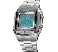 Brrnoo Reloj Digital Analógico de Hombres, Reloj de Pulsera de Deportes Casual de Moda, 2 Veces 5 Alarma, Correa de Acero Inoxidable de 3atm, Relojes Multifuncionales de (Silver)