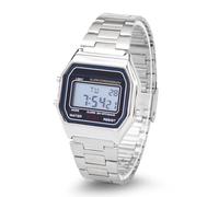Brrnoo Reloj electrónico, 3 Colores, retroiluminación LED Digital, Reloj electrónico con Correa de Acero Inoxidable, Reloj de Pulsera Rectangular, Impermeable, Unisex(Plata)