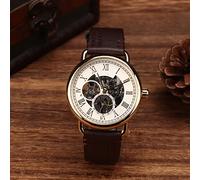 Brrnoo Reloj para Hombre, Movimiento Mecánico Semiautomático con Esfera Esqueleto, Caja de Acero Inoxidable, para Regalos de Uso Diario Informal de Negocios (Concha Dorada con Letras Doradas de