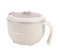 Brrnoo Tazón de Fideos Aislado de Acero Inoxidable 316 con Tapa y Ventilación de Drenaje, Tazón de Doble Capa de PP Apto para Microondas para Sopa Ramen Pasta Arroz (Beige)