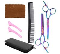 BRRNOO Tijeras de Cabello Profesional Juego con Herramientas de Peluquería, Cabeza de Cortador de Diseño Cóncavo, Material de Acero Inoxidable, Agarre Ergonómico, Adecuado para Salones