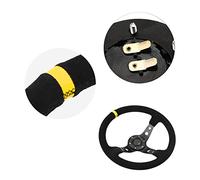 Brrnoo Volante de Carreras de 35 Cm con Bocina Diseño de Aluminio de Cuero Napado de Primera Calidad Instalación Rápida Se Adapta a la Mayoría de los Vehículos (YELLOW)
