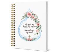 BRRNYOI Christian Water Drop Floral Notebook Journal 5.5x8.3 | Diario de regalo cristiano para mujeres, con texto en inglés "He Restores My Soul" con versículo de la Biblia