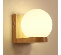 BRRSKBK Aplique de pared de madera moderno de mediados de siglo, lámpara de pared de vidrio de leche vintage, accesorios de iluminación de pared para pasillo de granja, lámpara montada en la pared int