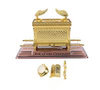 BRTAGG - Estatua del Arca de la Alianza chapada en Oro con Contenido de Arca - Vara de Aarón/Vasija de maná/Piedra de Diez mandos - HolyLand (M)