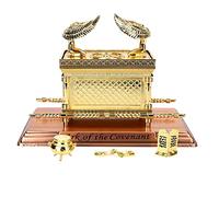 BRTAGG - Estatua del Arca de la Alianza chapada en Oro con Contenido de Arca - Vara de Aarón/Vasija de maná/Piedra de Diez mandos - HolyLand (L)