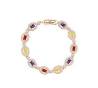 BRTHFORU Pulsera para mujer de oro rosa con circonitas brillantes, corte ovalado y ribete pavé en elegante diseño de eslabones, regalo elegante para el día de la madre, cumpleaños y Navidad
