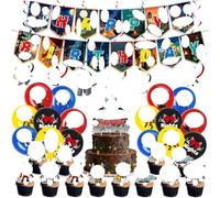 BRTNUP Juego de decoraciones de cumpleaños de 9 a 9 noches en el bosque con pancarta colgante de espirales para decoración de tartas, globos para decoraciones de fiesta de 9 a 9 noches en el bosque