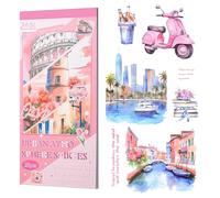 BRTNUP Libro de calcomanías para diario, 20 hojas de calcomanías estéticas para álbumes de recortes, calcomanías precortadas para álbumes de recortes, suministros de diario (Rosa)