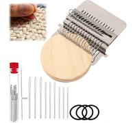 BRTNUP Mini telar de zurcido, telar de punto y máquina de tejer de madera de 14 ganchos para reparar jeans y calcetines sin esfuerzo, kit completo de herramientas para tejer y manualidades (sin hilo