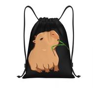 BRTOLIIAO Bolsas de cordón personalizadas de capibara con hoja Eat Your Greens para entrenamiento Mochilas de yoga Saco deportivo para hombres y mujeres
