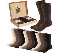 BRUBAKER 10 Pares de Calcetines de Hombre - Comfort & Business - Gran Set para Deporte y Uso Diario - Modelos para Traje en Caja de Presentación - Algodón Negro, Marrón y Beige - Talla 47-50