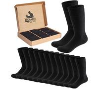 BRUBAKER 10 Pares de Calcetines de Hombre Negros - Algodón para Hombre - Comfort & Business - Para Deporte, Uso Diario y Trajes - Modelos Transpirables en Caja de Presentación - Talla 43-46