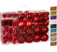 BRUBAKER 101-piezas de Bolas de Navidad con Copas de árboles Rojos