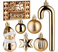 BRUBAKER 24 Piezas Adornos de Navidad Dorados - Set de Bolas de Navidad con Colgantes de Muñeco de Nieve, Estrella y Bastones de Caramelo - Bolas de Árbol con Diseño - Set de Bolas Brillantes