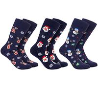BRUBAKER 3 Pares de Calcetines de Navidad para Hombre - Divertidos Calcetines de Algodón con Motivos Navideños - Muñeco de Nieve, Reno y Papá Noel - Regalo para Hombres - Unitalla UE 41-45