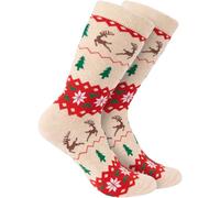 BRUBAKER 3 Pares de Calcetines de Navidad para Hombres y Mujeres - Estampado Navideño Beige - Calcetines de Algodón Navidad - Talla 41-45