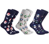 Brubaker - 3 pares de calcetines navideños - Calcetines divertidos con motivos navideños - Algodón - Regalo de Navidad para hombres y mujeres - Calcetines unisex de algodón en talla única, 35-40
