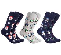 BRUBAKER 3 pares de calcetines navideños divertidos con motivos navideños, algodón, regalo de Navidad, unisex, talla única, Pingüinos, muñeco de nieve y Santa Claus, 41-45