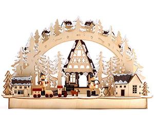 BRUBAKER 3D Puente de Vela de Madera de Navidad Luz Arco - Paisaje de Invierno con Trabajadores - Iluminación LED - Natural - 43,5 x 26,8 x 10,1 cm - Pintado a Mano