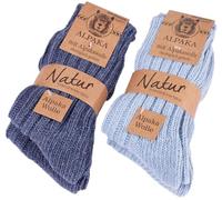 BRUBAKER 4 Pares de Calcetines Alpaca - Set de Calcetines de Invierno Para Hombre y Mujer - Azul - EU 47-50