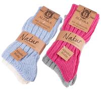 BRUBAKER 4 Pares de Calcetines Alpaca - Set de Calcetines de Invierno Para Hombre y Mujer - Azul, rosa, beige y gris - EU 43-46