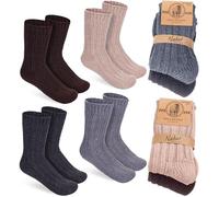 BRUBAKER 4 Pares de Calcetines de Lana para Niños - Calentitos Calcetines de Invierno para Niños y Niñas - Set de Calcetines Mullidos de Lana - Gris, Marrón, Beis y Antracita - Talla 31-34