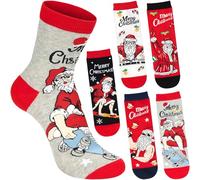 BRUBAKER 5 Pares Calcetines Navidad para Hombres - Santa Cool con Skateboard, Músculos y como DJ - Divertidos Modelos Navideños - Coloridos Diseños de Algodón - Perfectos para Caballeros - Talla 41-45
