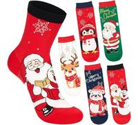 BRUBAKER 5 Pares Calcetines Navidad para Mujeres - Papá Noel, Muñeco de Nieve, Pingüino y Oso - Divertidos Modelos Navideños - Set Invernal Colorido con Algodón - Perfectos para Damas - Talla 30-35