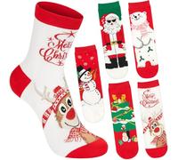 BRUBAKER 5 Pares Calcetines Navidad para Mujeres - Papá Noel, Oso Polar y Árbol de Navidad - Divertidos Modelos Navideños - Coloridos y Confortables - Perfectos para Damas y Chicas - Talla 36-41