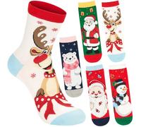 BRUBAKER 5 Pares Calcetines Navidad para Mujeres - Santa, Reno y Oso Polar - Divertidos Modelos Navideños - Set Colorido - Perfectos para Damas - Rosa, Azul, Rojo, Blanco y Verde - Talla 36-41