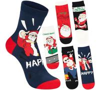 BRUBAKER 5 Pares de Calcetines Navideños - Happy Santa - Papá Noel de Dibujos con Skateboard y Gafas de Sol - Alegre Set de Medias para Hombres - Algodón Colorido - Obsequio para Él - Talla 41-45