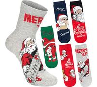 BRUBAKER 5 Pares de Calcetines Navideños - Papá Noel como Skateboarder y Breakdancer - Divertido Set de Medias para Caballero - Algodón Colorido - Merry Christmas - Obsequio Especial - Talla 41-45