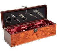 BRUBAKER 6-In-1 Bar Kit de Accesorios con Caja de Vino - Juego de Jarra de Sommelier de Acero Inoxidable con Cuchillo de Camarero + Caño + Tapón de Botella + Termómetro de Vino + Anillo de Goteo