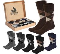 BRUBAKER 6 Pares de Calcetines con Diseño de Rombos - Calcetines Confortables con Diseño de Cuadros Argyle en Caja de Regalo - Suaves y Transpirables - Mezcla de Colores Gris/Marrón - Talla 35-38