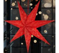 BRUBAKER 60 cm Estrella de Navidad de Interior - Estrella de Adviento LED para Colgar - Estrella Luminosa de Papel 3D para Colgar para Decoración Navideña - Iluminable con Pila Navidad - Roja