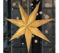 BRUBAKER 60 cm Estrella de Navidad de Papel para Colgar - Estrella de Adviento LED para Decoración Navideña - Estrella de Papel 3D con Función Temporizador - Iluminable con Batería - Dorada