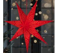 BRUBAKER 60 cm Estrella de Navidad de Papel para Colgar - Estrella de Adviento LED para Decoración Navideña - Estrella de Papel 3D con Función Temporizador - Iluminable con Batería - Roja