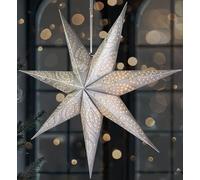 BRUBAKER 60 cm Estrella de Navidad de Papel para Colgar - Estrella de Adviento LED para Decoración Navideña - Estrella de Papel 3D con Función Temporizador - Iluminable con Batería - Plateada