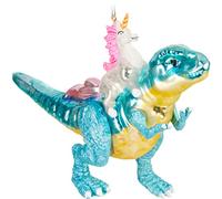 BRUBAKER Adorno navideño de Unicornio montado sobre un Dinosaurio de Cristal - Pintado a Mano y soplado a Boca - Adorno para el árbol de Navidad - Figura de Dinosaurio